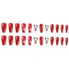 Накладные ногти 24 шт., накладные ногти для женщин, белые, красные, рождественские, многоразовые, искусственные и для вечеринок для девочек