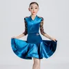 Stadiumkleding Kinderen Latin Danskostuums Meisjes Blauw Fluwelen Top Rokken Kinderen Ballroom Competitie Jurken Praktijk SL5943