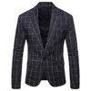 Costumes pour hommes printemps et automne Colorblock Plaid Blazer hommes mince décontracté homme Blazers mariage affaires fête vêtements robe manteau