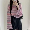 Women's Sweaters Sweater O Neck Loose Casual Striped Short Polyester Pullovers Tops Hollow Knit Discount