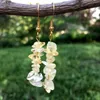 Fashion Women Chip Stone Earring Jewelry Crystal Gold Dangle Earrings Citrine Rose Quartz Gravel Charm Hook Earring Birthday Gift party