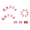 거짓 손톱 24pcs/box 가짜 프레스에 짧은 재사용 가능한 세트 폴카 도트 인공 분홍색 팁 스틱 온 팁 아트