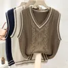 British Academy Style Knitted Vest Womens Autumn And Winter Loose V Neck Folded Wear Western Sweater