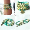 구슬 MG1388 녹색 재스퍼 노란색 청록색 108 Mala Bracelet Womens 요가 영적 목걸이 nce 에너지 보석 배달 Dhgarden dhcal