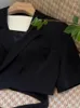 İki parçalı elbise insozkdg yaz siyah 2 adet Set Kadın Lady Mizah resmi Sıradan kayış kısa kırpılmış ceket yüksek bel etek ince takım elbise