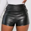 Women's Shorts 2023 Sexy Womens Shiny Elastic High Waist Faux PU Leather Short Pants Slim Dance Clubwear Lace Up Mini