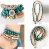 Beaded MG1349 Ny design Apatite Rhodonite Mala Armband Lotus Charm Wrap Meditation Spiritual Yoga Jewelry Drop Delivery Bra Dhgarden Dhjce