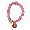 Bracelets de charme Bracelet de perles de cristal pour femmes pendentif fleur élastique réglable 57BD