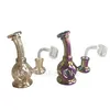 4.75in Mini Cute Electroplating Metal Shine Iridescent Color Donut Chamber Glass Smoking Water Pipes Dab Rigs for Tobacco Smoking Color Randomly with Quartz Banger