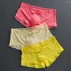 Sous-vêtements sexy hommes glace sous-vêtements en soie haute élastique taille basse translucide slips intérieur gay grand convexe hommes sissy boxer