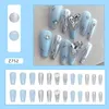 False Nails Long Ballet French Sky Blue Stars Y2K Press On Nail Glitter Love Diamond Decor Silver Metallic Wear Fake