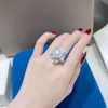 Grande flor laboratório pérola diamante anel de dedo branco ouro cheio festa casamento anéis para mulheres nupcial promessa noivado jóias