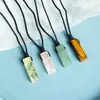 Square Natural Stone Bar Pendant Necklace Oregelbunden platt läkande ädelsten Amethyst Crystal Halsband Kvinnor Män hiphop mode smycken