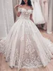 Princess Ball Gown Wedding Dresses Sweetheart Off Shoulder Crystal Muslim Bridal Beaded Lace Appliques Plus Size Party Gowns Robe De Marriage 403