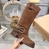 Designer -Belt Buckled Cowhide Couro Biker Joelho Botas Chunky Heel Zip Knight Botas Moda Square Toe Ankle Booties para Mulheres Sapatos Fábrica