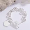 Märke lyx enkel klassisk kärlek hjärtdesigner hänge halsband s925 silver par älskare män kvinnor elegant ol länk kedja choker halsband armband smycken