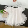 Летнее платье принцессы для маленьких девочек, фатиновое платье с пузырьками и короткими рукавами, хлопковое кружевное платье на молнии для маленьких девочек на день рождения