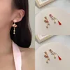 Stud Earrings Niche Design Fan Asymmetric Japanese Style Cherry Blossoms Cute Bell Pendant