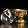 Dekorativa figurer Relief Pure Copper Drinking Bowl Ausly Tibetan Holy Water Cup 100 ml Buddhist Home's Gift Collection