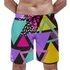 Shorts masculinos Multi Geo Print Board diário tamanho grande Praia Calças listras aquarela calções de banho masculinos