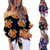 Kvinnors tankar Kvinnor Summer Off Shoulder Tie Knot Floral Print Tops Casual Shirts Blus Croped Y2K Söt tank Top Luxury Clothes