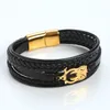 Punk aço inoxidável coruja charme pulseira de aço inoxidável ímã fivela couro trançado pulseiras pulseira manguito para homens moda jóias