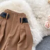 Calças femininas outono pressão plissada botão design sentido versão coreana do casual reto