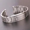 Watch Bands 20mm 316L Stainless Steel Watchbands Bracelet Silver Brushed Metal Curved End Replacement Link Deployment Clasp Strap2401