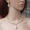 Halsband örhängen set koreansk version zink legering strass pärl droppdräkt klänning modetillbehör