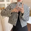 Vestes Femmes Vintage Court Slim Femmes Automne Coréen Elegance Col V Lâche OL Recadrée Manteaux Femme Casual Houndstooth Tops Tops