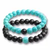 2Pcs/Set Natural Stone turquoise Black Beads Couple Distance Bracelet For Men Women Strand Bracelets Bangles Yoga Lover Jewelry Gifts