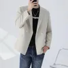 Coreano solto blazer jaqueta roupas masculinas simples sólido todo o jogo terno casual casacos de volta centro split smoking vestido 220311257j