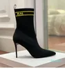 SchuheGestrickter Stoffbuchstabe Mid-Calf Pull On Elastic Point-Toe Stiletto Luxus Designer Mugler105mm Fashion Boot Mit Box