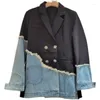 Damen Jacken Anzug Patchwork Grate Streetwear Denim Jacke Für Frauen Langarm Einreiher Lose Mantel 2023 Herbst Flut Outwear X056