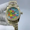 Kvinnors automatiska mekaniska klocka Vattentät vecka kalender emaljerad 36mm diamant bezel rostfritt stål fällbara spänne kvinnors julklocka