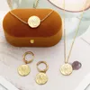 Pendant Necklaces Stylish Round Sun Moon Necklace Earring Bracelet Set Jewelry Stainless Steel Inlaid Glass Stone Collar Gift