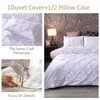 Conjuntos de cama de alta qualidade 3D Pinch plissado artesanato conjunto de capa de edredão puxando flor artesanato cor sólida colcha fronha dupla king size