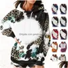 Party Favor Gros Leopard Grain Adts Bleach Sweatshirts 100% Polyester Sublimation Blank Faux Bleached Hoodies Logo Imprimable Ti Dhux8