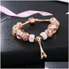 Bracelets de charme Rose Gold Crystal Verre Perforé Perle Tour Marque De Mode Bracelet Femmes Bijoux En Gros Drop Livraison Dhgy2