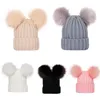 À la mode de haute qualité acrylique chaud hiver chapeaux froids casquettes tricotées bonnet pour bébé mignon bébé laine à revers casquette de crâne enfant en bas âge Double Pom Pom bonnets