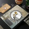 Table Mats 4/6pcs Placemats Set Grey Abstract Art Painting Cotton Linen Kitchen Accessories Home Decorative