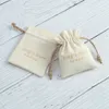 Jewelry Pouches Bags 50pcs Custom Cotton Burlap Jewelry Bag Nature Canvas Gift Bags for Necklace Earring Ring Soap Organizer Pouch Wedding Favor 230909