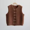 Damesvesten herfst en winter lang pluis dik gebreid vest met ronde hals los vest