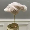 バイザー秋と冬の風の麦わら帽子編みの女性キャップボール装飾カジュアル