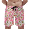 Men's Shorts Gym Daisy Flowers Casual Swim Trunks White Floral Print Quick Dry Sports Surf Plus Size Beach