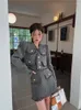 ツーピースドレスUNXX 2023フローラルスーツの女性格子縞のポケット装飾ブレザーハイウエストタッセルAラインペンシルスカート2ピースセットオフィスレディーガール