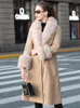Veste longue en cuir véritable pour femme, manteau en peau de mouton, col en fourrure, coréen, Slim, hiver, Chaqueta Zjt5, 2023