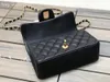 Luxo mini crossbody saco designer bolsa de ombro senhoras aleta bolsa noite bolsa azul profundo CC carta pele de carneiro Caviar Mulher saco de corrente de couro real 20cm saco de pó