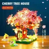 Blocks Sakura Flower Treehouse DIY Model Micro Building Block Indoor Decorations Creative Street Cherry Blossom Kid Toy Gift R230911