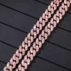 9mm Iced Out Women Chains Choker Halsband Rose Gold Metal Cuban Link Full With Pink Cubic Zirconia Stones Chain Jewelry295e